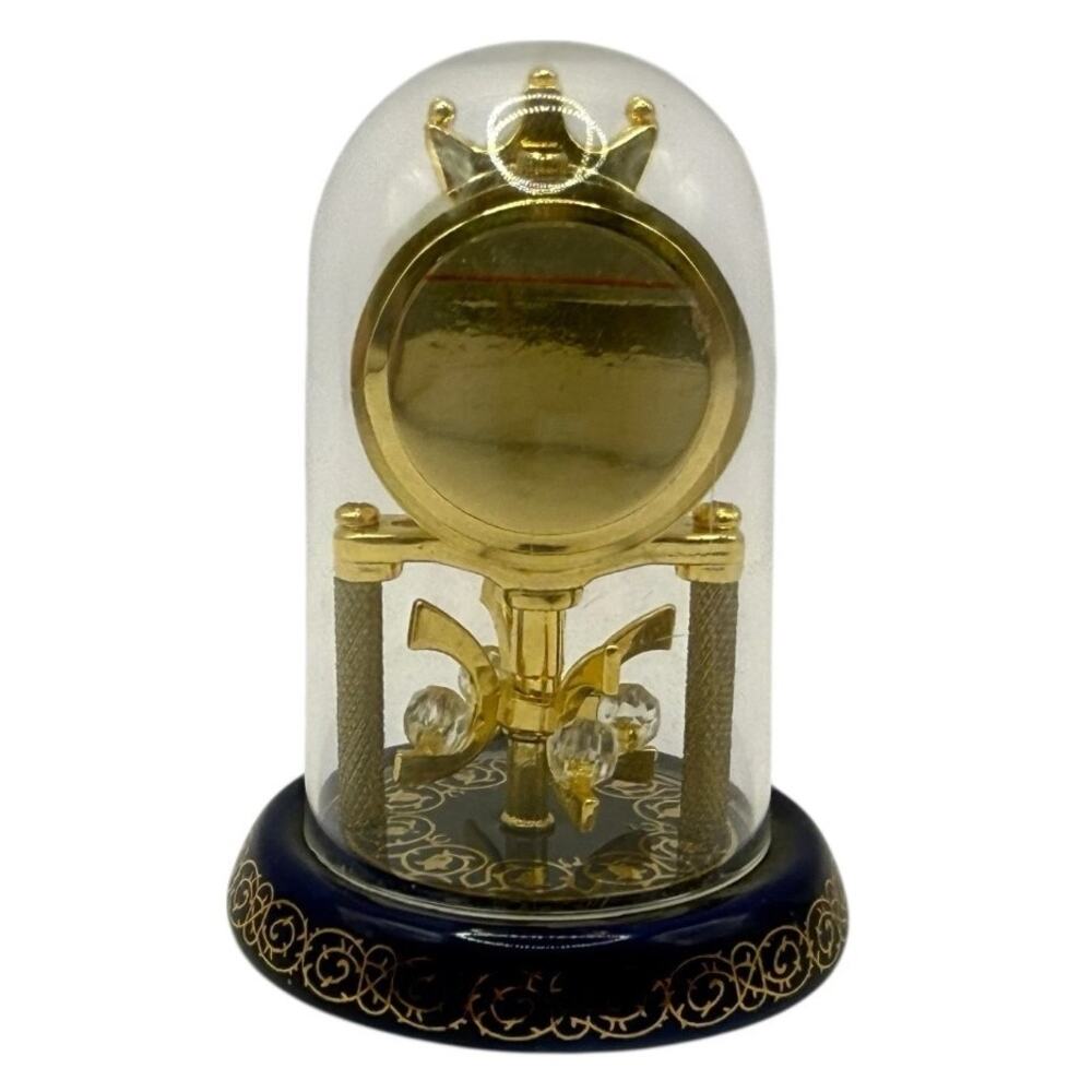 Vtg  Elgin Miniature Blue & Gold Enamel Dome Quartz Anniversary Clock - Picture 3 of 5